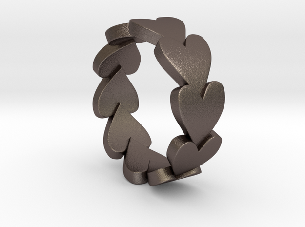 Heart Ring Size 9 in Polished Bronzed Silver Steel
