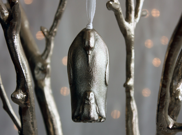 Penguin Ornament w/ Hidden Compartment in Polished Nickel Steel