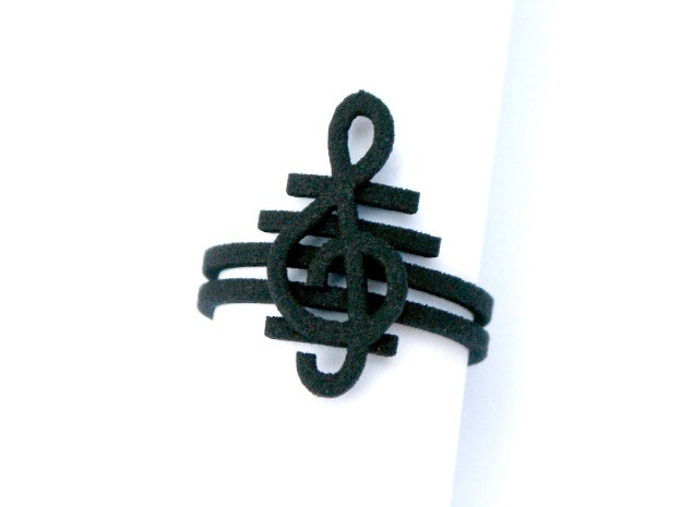 G clef string ring size 8 U.S. in Black Natural Versatile Plastic
