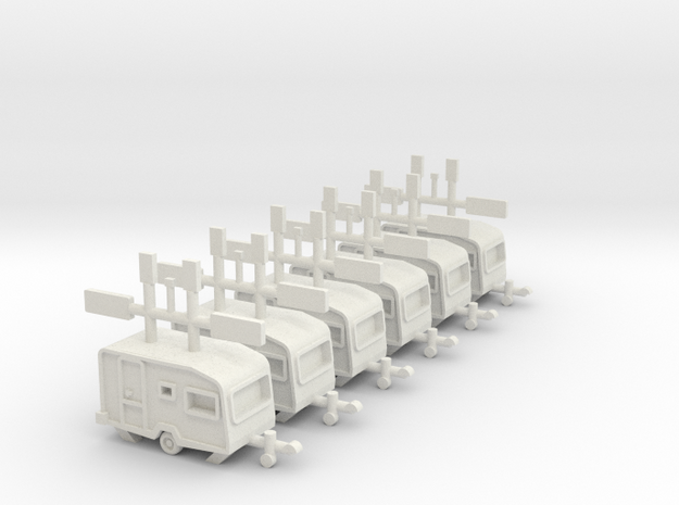 6 kleine Wohnwagen 1:220 (Z scale) in White Natural Versatile Plastic