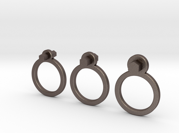 " Allen " Rings ( Set of 3 ) in Polished Bronzed Silver Steel
