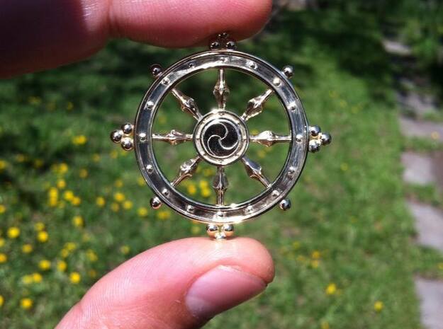 Wheel of Life Pendant - Dharmachakra in Polished Brass