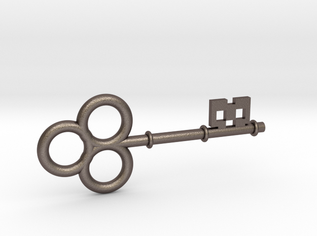 Large Skeleton Key in Polished Bronzed Silver Steel