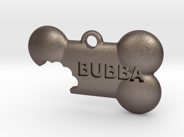 BubbaTag, Dog Bone Bite, Large in Polished Bronzed Silver Steel