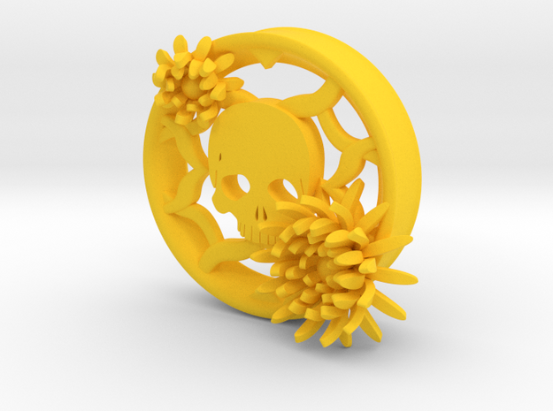 2 Inch Chrysanthemum And Skull Tunnel (left) in Yellow Processed Versatile Plastic