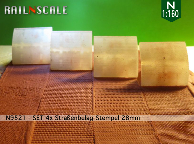 SET 4x Straßenbelag-Stempel 28mm (N 1:160) in Tan Fine Detail Plastic