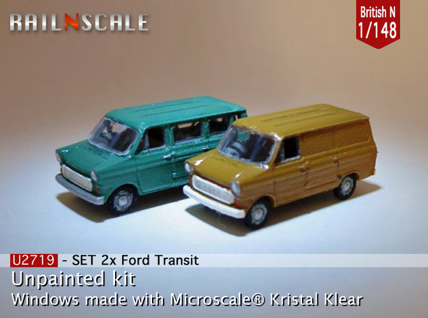SET 2x Ford Transit (British N 1:148) in Tan Fine Detail Plastic