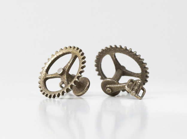 Bicycle Chainring Cufflinks in Polished Bronzed Silver Steel