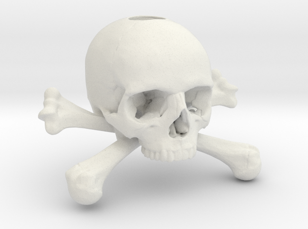35mm 1.4in Keychain Skull & Bones Bead in White Natural Versatile Plastic
