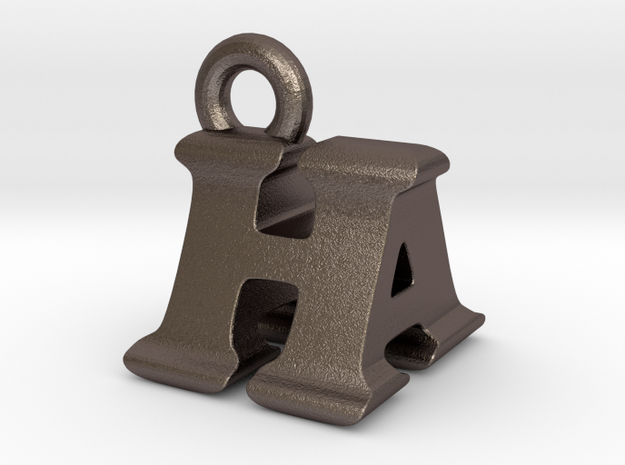 3D Monogram Pendant - HAF1 in Polished Bronzed Silver Steel