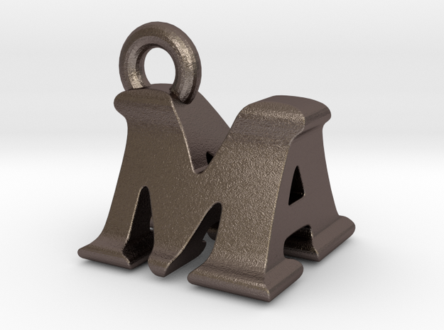 3D Monogram Pendant - MAF1 in Polished Bronzed Silver Steel
