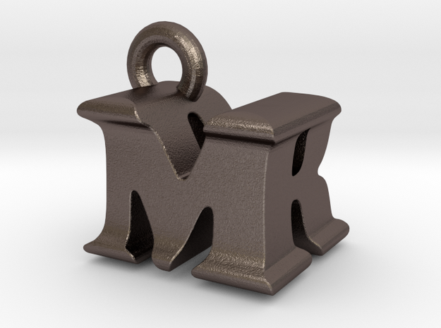 3D Monogram Pendant - MRF1 in Polished Bronzed Silver Steel