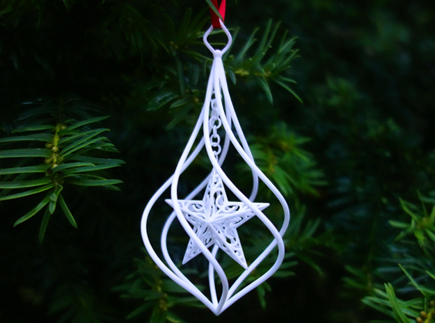 Christmas Tree Ornament (Bauble) - Spinning Star in White Processed Versatile Plastic
