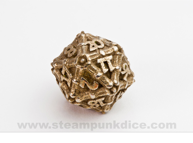 Dragon d20 in Polished Bronzed Silver Steel