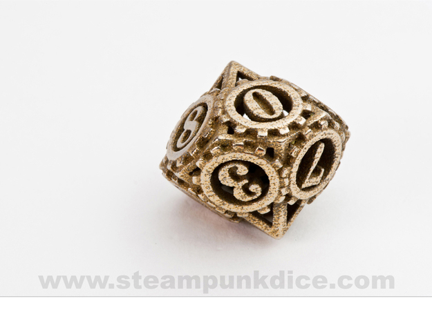 Steampunk Gear d10 in Polished Bronzed Silver Steel