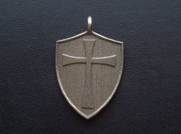 Medieval Shield Pet Tag / Pendant in Polished Bronzed Silver Steel