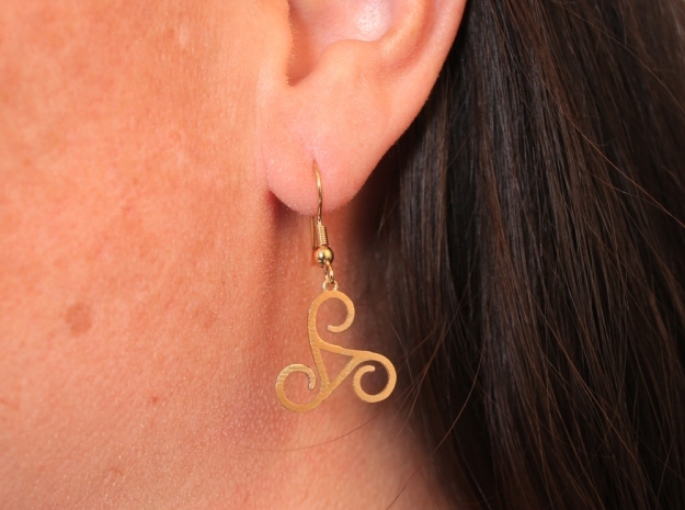Triskele Earrings in Natural Brass