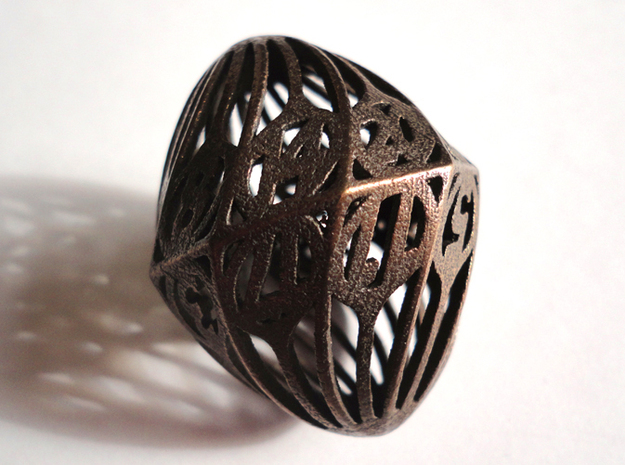 Twisty Spindle d20 in Polished Bronze Steel