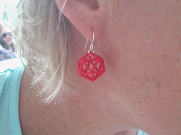 Icosahedron earrings in Red Processed Versatile Plastic