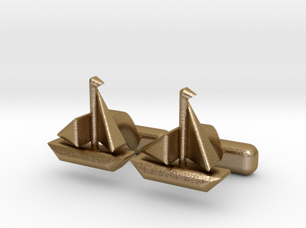 Ship Cufflinks, Part of "Nautical" Collection in Polished Gold Steel