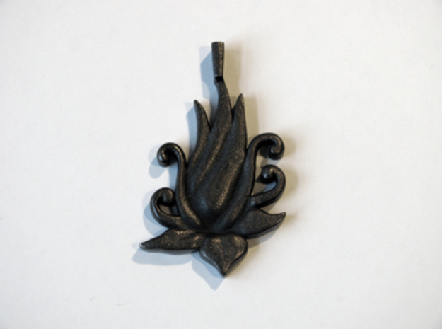 Lotus Bloom Charm in Polished and Bronzed Black Steel