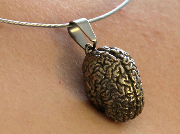 Brain Pendant in Polished Bronzed Silver Steel