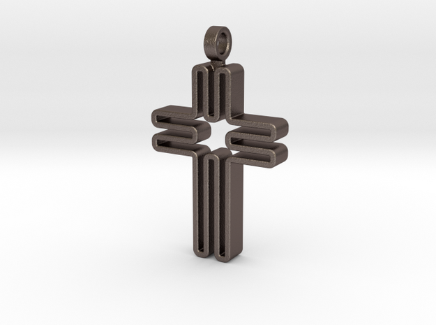Contemporary Cross Pendant in Polished Bronzed Silver Steel