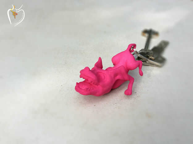 Flying Dog Pendant/Keychain in Pink Processed Versatile Plastic