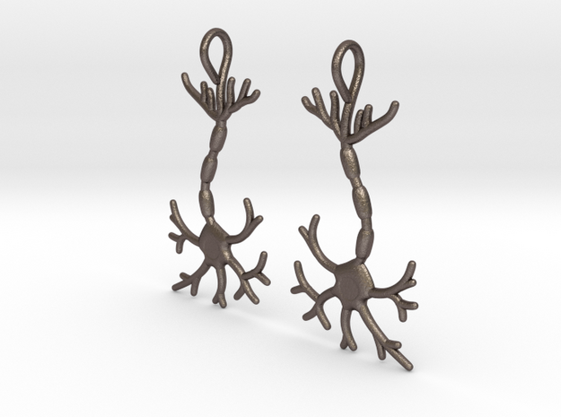 Neuron Earrings (Pair) in Polished Bronzed Silver Steel