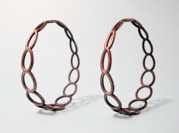 Curvy Wire 1 Hoop Earrings 50mm in Polished and Bronzed Black Steel