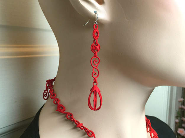 Eloquent Leaves Earrings - Modern Elegance Series in Red Processed Versatile Plastic