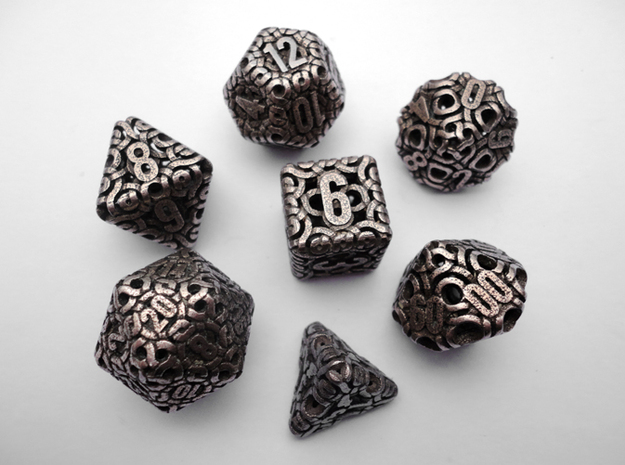 Ring Dice Set With Decader in Polished Bronzed Silver Steel