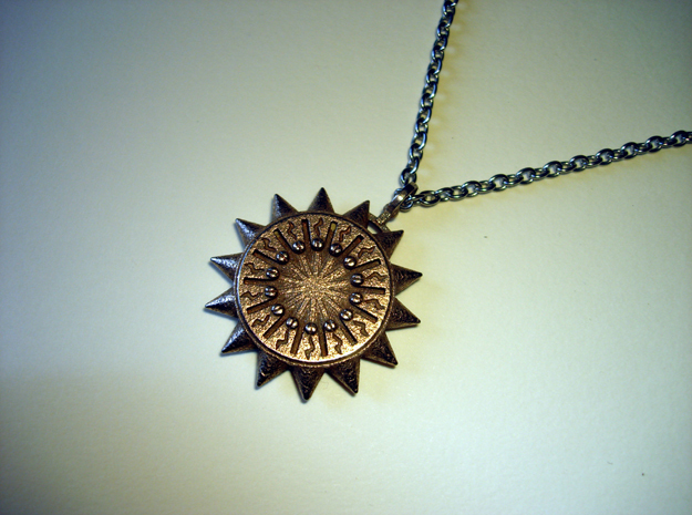 Steampunk Spiked Sun Pendant in Polished Bronzed Silver Steel