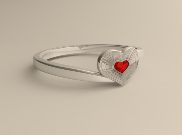 Heart of ruby ring in Polished Silver