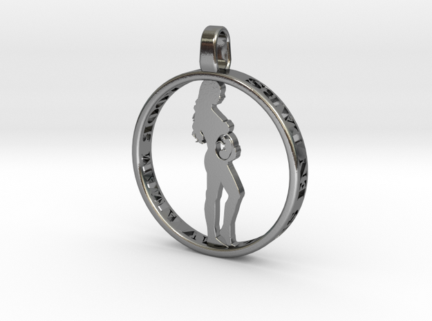 pregnant woman round pendant with your own text in Polished Silver