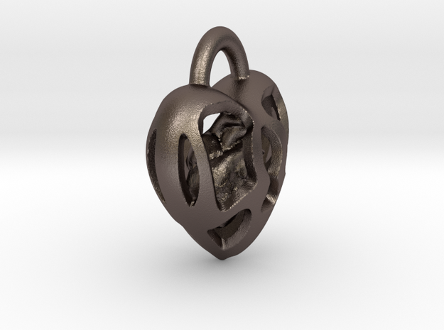Key Hole Heart in Polished Bronzed Silver Steel