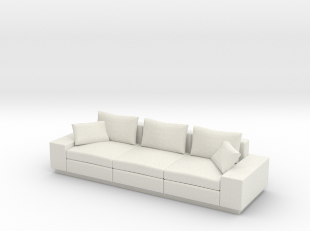 Miniature 1:24 Modern Sofa in White Natural Versatile Plastic