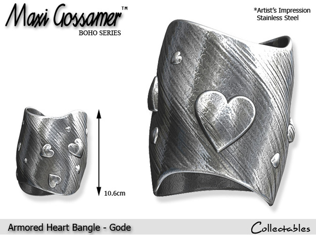 Armored Heart Bangle - Gode in Polished Bronzed Silver Steel