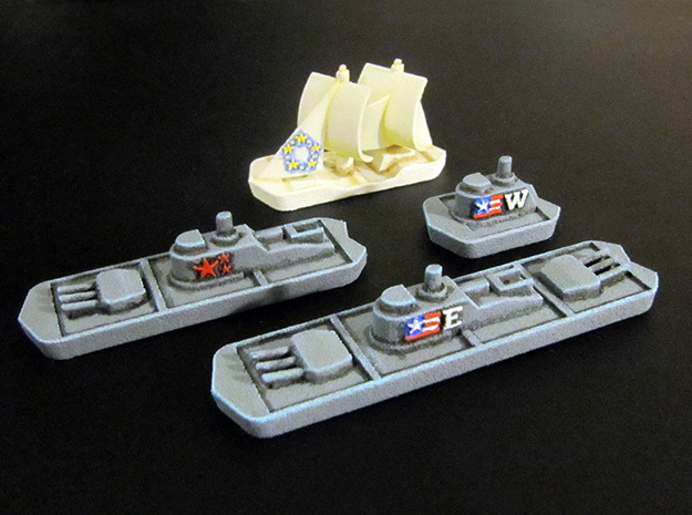 Military & Sailing ships (4 pcs) in White Processed Versatile Plastic