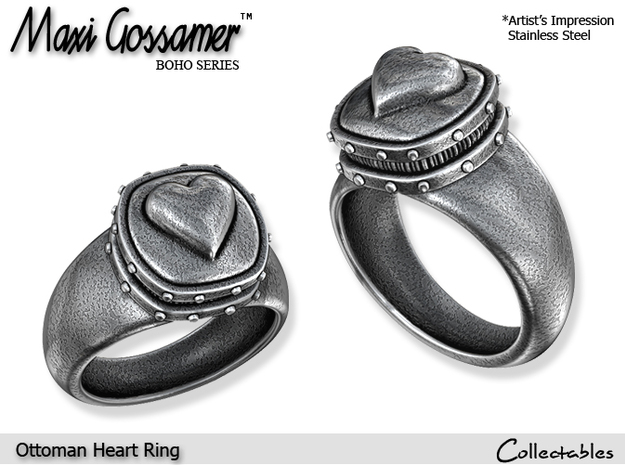 Ottoman Heart Ring in Polished Silver