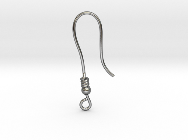 Earring hook v1 in Fine Detail Polished Silver