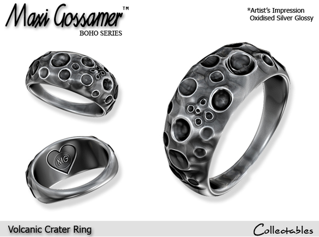 Volcanic Crater Ring in Polished Silver