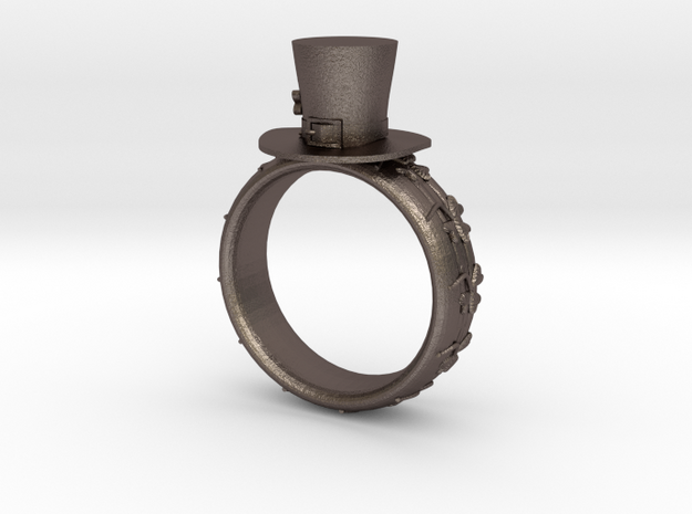 St Patrick's hat ring(size = USA 7-7.5) in Polished Bronzed Silver Steel