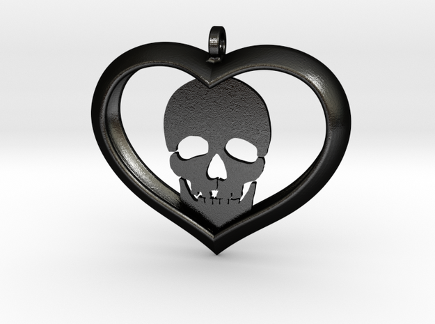 Skull Heart (2) in Matte Black Steel