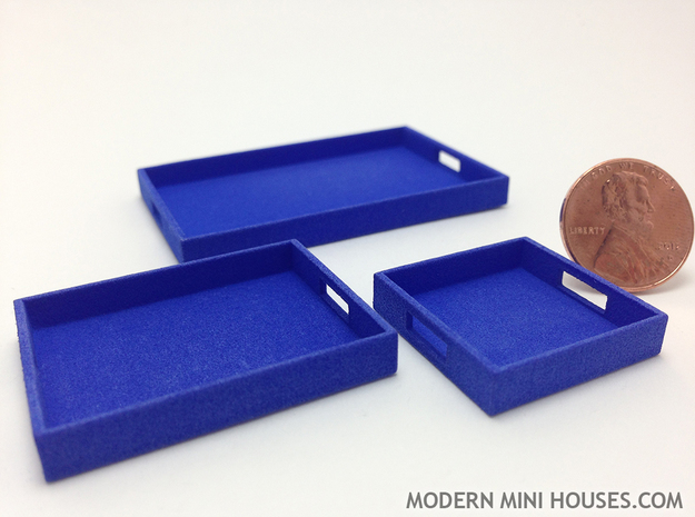  3 Piece Tray Collection 1:12 Scale in Blue Processed Versatile Plastic