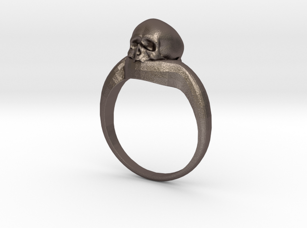 150109 Skull Ring 1 Size 9  in Polished Bronzed Silver Steel
