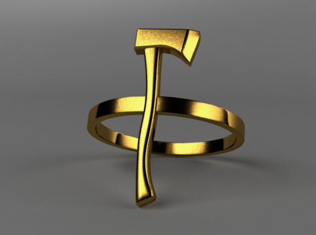 Axe Ring - Size N (6 3/4) in Polished Gold Steel