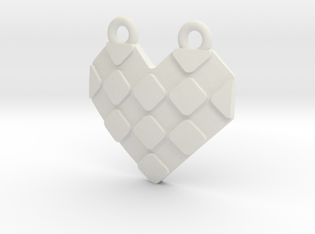 Origami Heart Pendant - checkered in White Natural Versatile Plastic