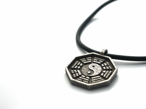 I Ching - Yin Yang Pendant Necklace in Polished Bronzed Silver Steel