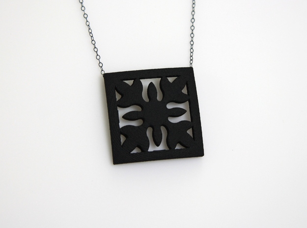 Hawaiian Quilt Block Pendant in Black Natural Versatile Plastic